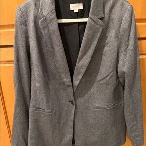 LOFT Gray Notch-Lapel Single-Button Blazer